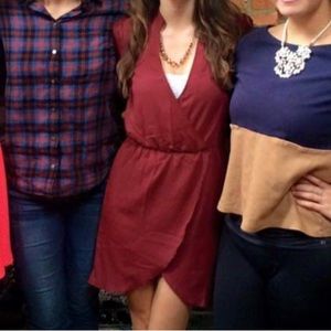 Tobi Burgundy Tulip Hem Long Sleeve Dress